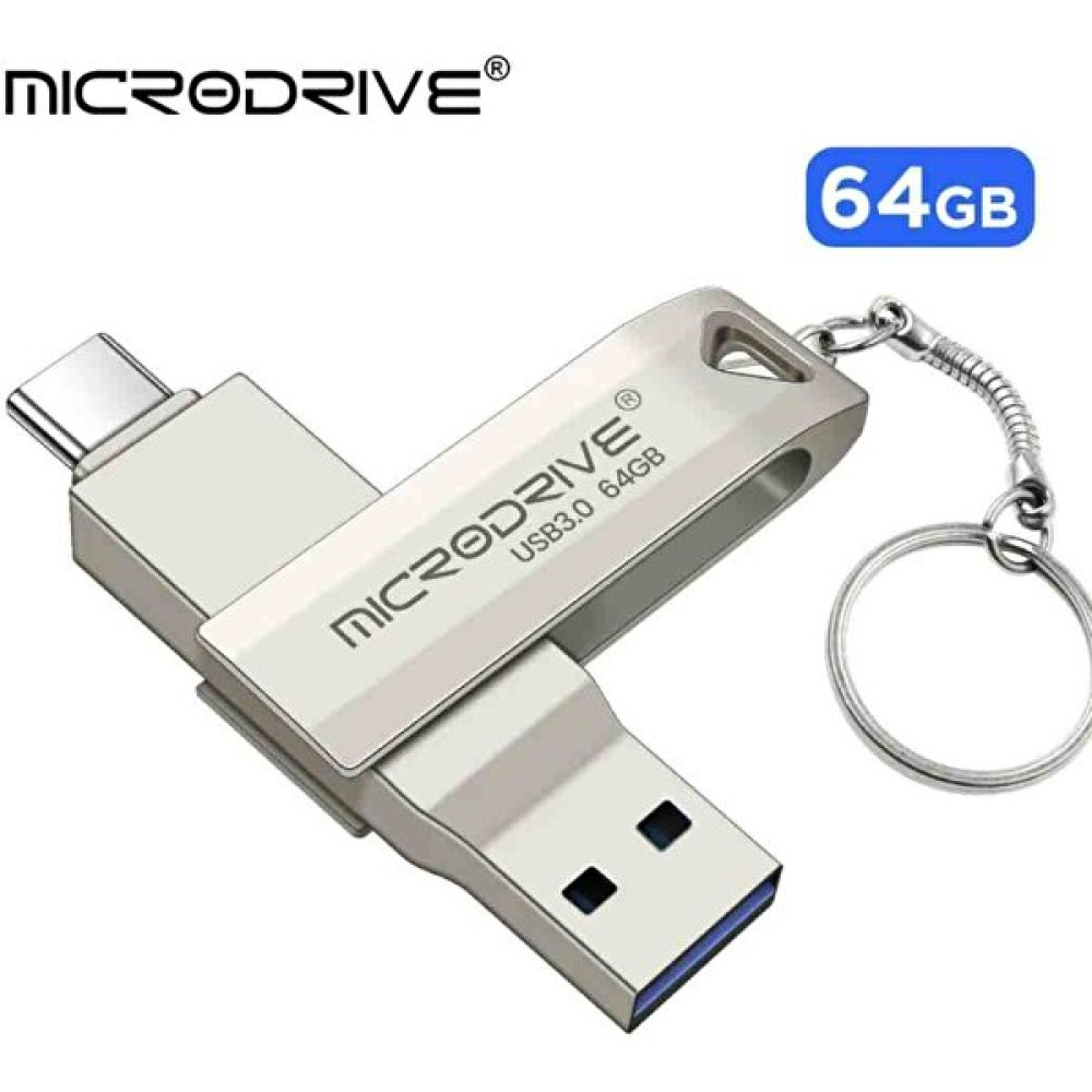 Microdrive 256GB.128GB.64GB.Type-C To USB 3.0 Hızlı Sağlam USB Flash Bellek Otg Çift Giriş Orjinal - Gri Metal - 64 GB Flash Bellekler Fiyatı