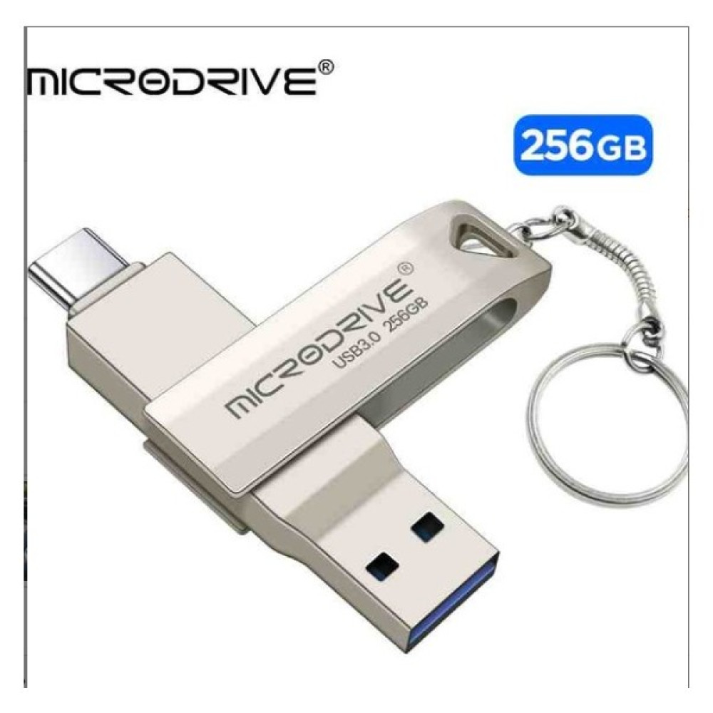 Microdrive 256GB.Type-C ve USB 3.0 Hızlı USB Flash Bellek Otg Çift Girişli Metal ve Orjinal - Gri Metal - 256 GB Flash Bellekler Fiyatı