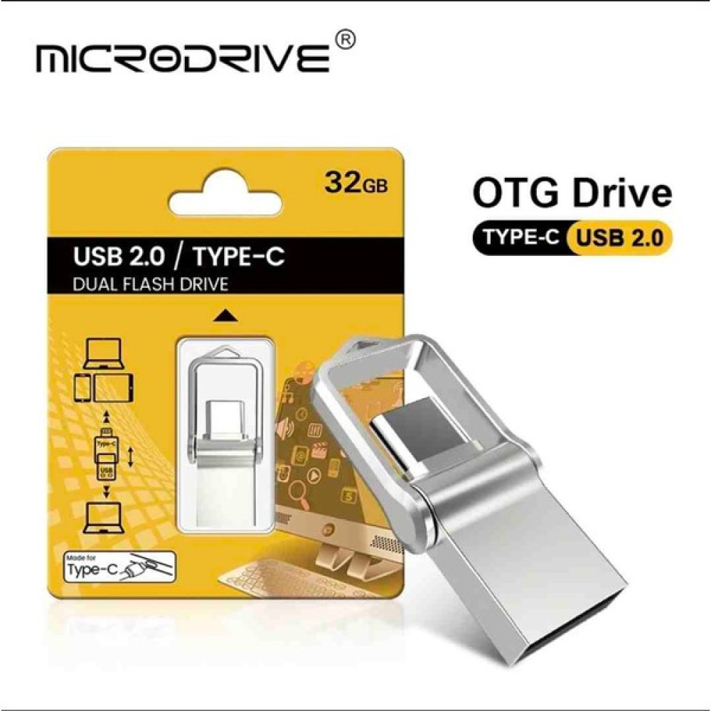 Microdrive 32GB. Type-C ve USB Flash Bellek Çift Girişli Metal Sağlam Orjinal - Gümüş - 32 GB Flash Bellekler Fiyatı