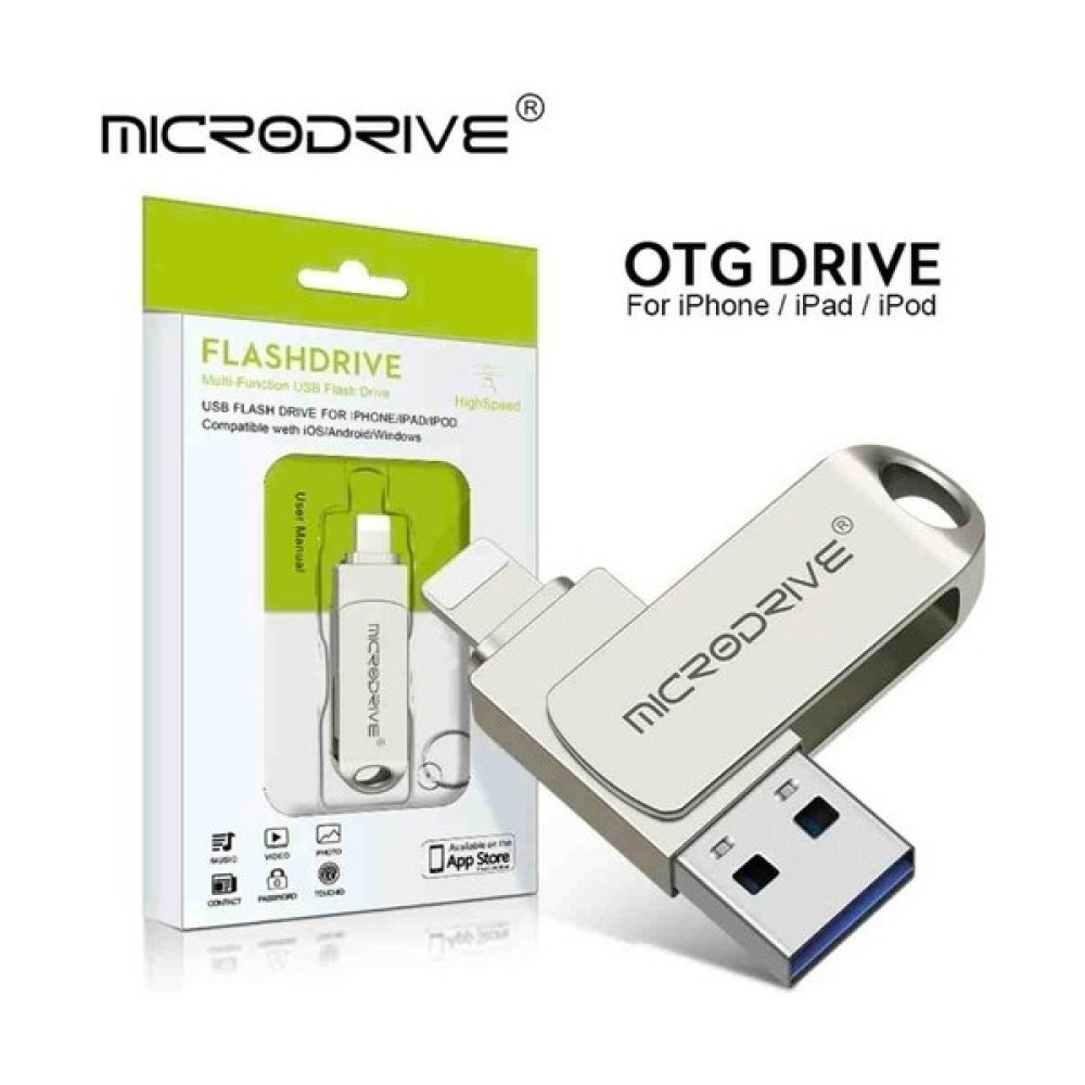 Microdrive 512GB.256GB.128GB.64GB.IPHONE Lightning ve USB 3.0 USB Flash Bellek Otg Çift Giriş Hızlı Sağlam - 128 GB - Gri Metal Flash Bellekler Fiyatı