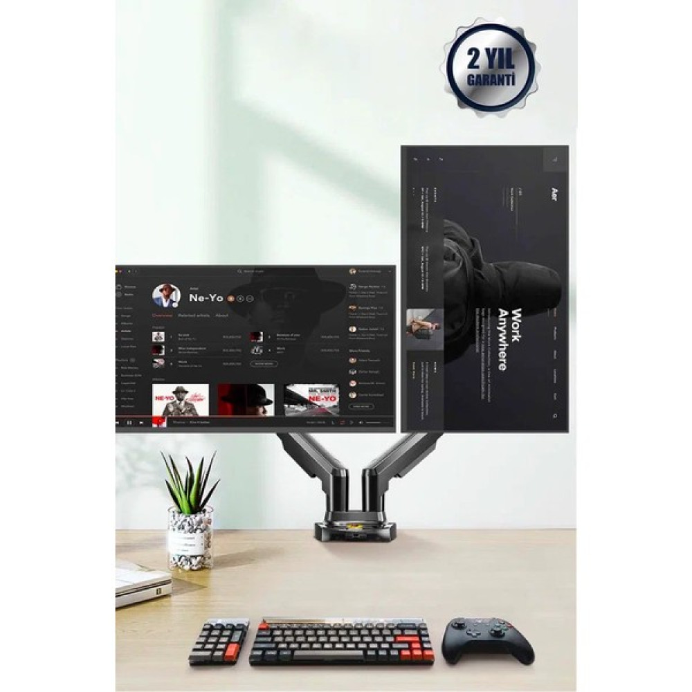 Micropack 17-27" Çift Kol 2-9 kg Masaya Monte 360° Döndürme Açı 2023 Versiyon Amortisörlü Monitör Standı Dm-02 - Siyah Monitör Aksesuarları Fiyatı