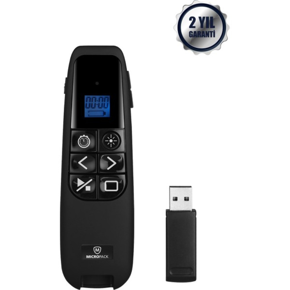 Micropack Portatif LCD Ekran Kablosuz Zamanlayıcılı Titreşimli 2.4 Ghz Multimedya Wpm-03 Sunum Slayt Kumandası - 129 mm x 38 mm x 29 mm Projeksiyon Kumandası Fiyatı