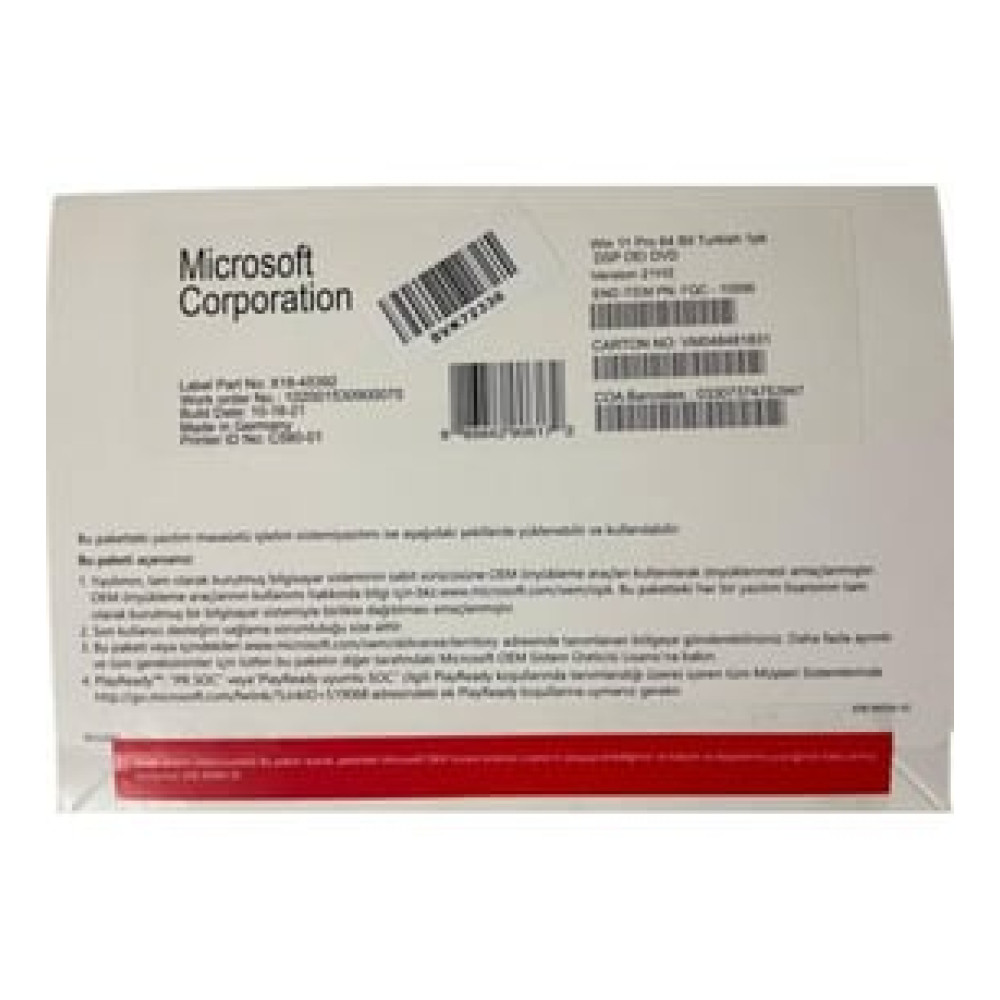 Microsoft Windows 11 Pro Türkçe 64Bit OEM (FQC-10556) İşletim Sistemleri Fiyatı