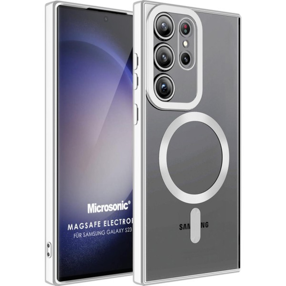 Microsonic Samsung Galaxy S23 Ultra Kılıf Magsafe Luxury Electroplate Gümüş Cep Telefonu Kılıfı Fiyatı