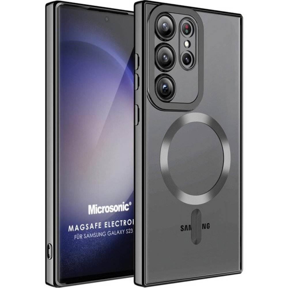 Microsonic Samsung Galaxy S23 Ultra Kılıf Magsafe Luxury Electroplate Siyah Cep Telefonu Kılıfı Fiyatı