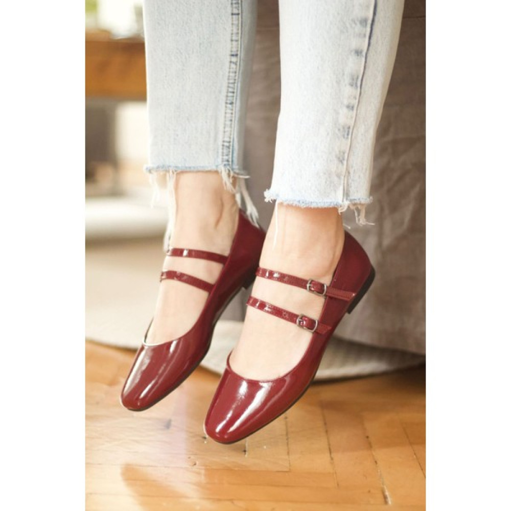 Mida Shoes Bordo Rugan Çapraz Bantlı Kadın Babet Babetler Fiyatı