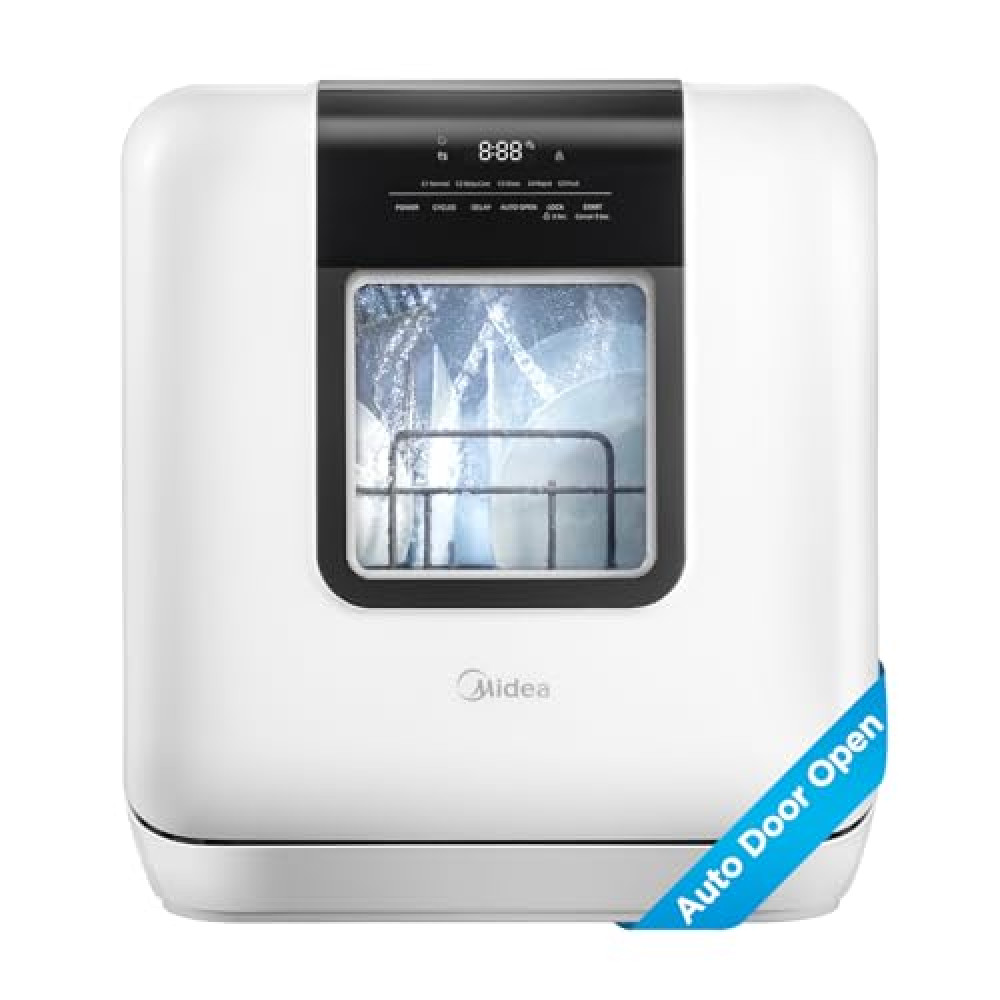 Midea MDC17P2DWW Countertop Dishwasher Portable with 6L(1.59G) Built-in Water Tank, 5+2 Programs, Auto Door Open, Dual Drying System, Energy-Saving and Odor Removal, for Apartments, Dorms& RVs, White