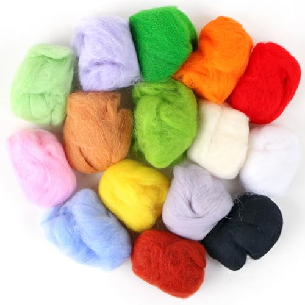 MIDELONG Needle Felting Wool, Fibre Wool Yarn Roving Needle Felt Wool Hand Spinning for Wool Felting Yarn Supplies DIY Craft Materials, 3g/Color, Pack of 15