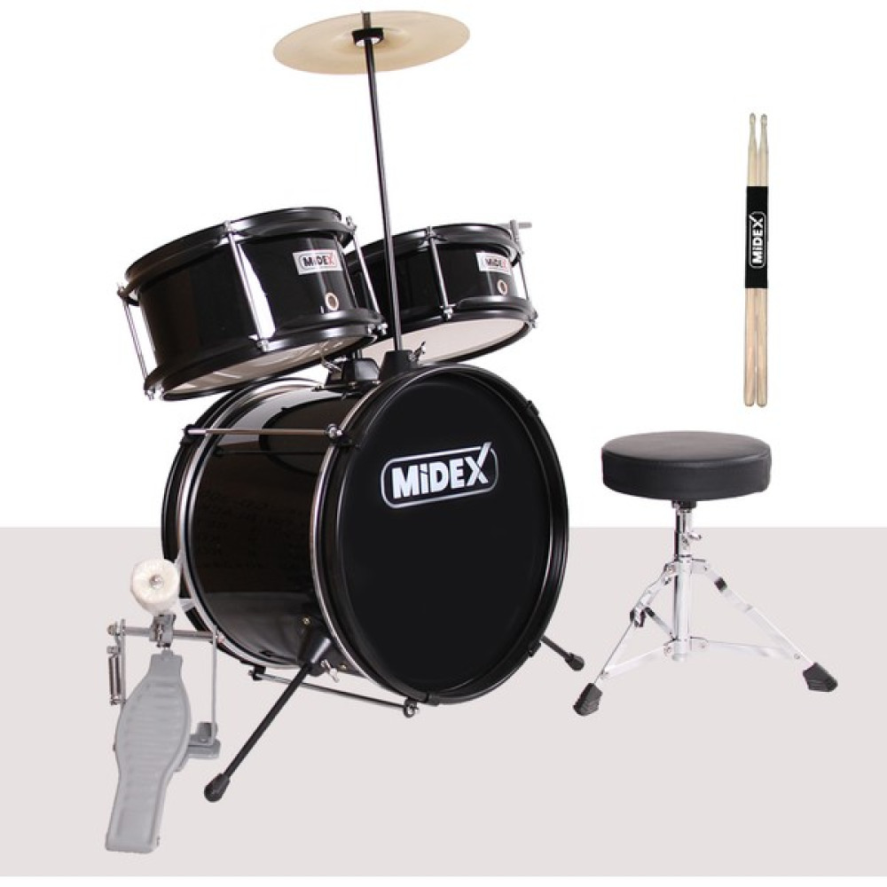 Midex CD300X-BK Akustik Çocuk Baterisi Davulu Seti 5-14 Yaş Için Full Set - Siyah Vurmalı Çalgılar Fiyatı