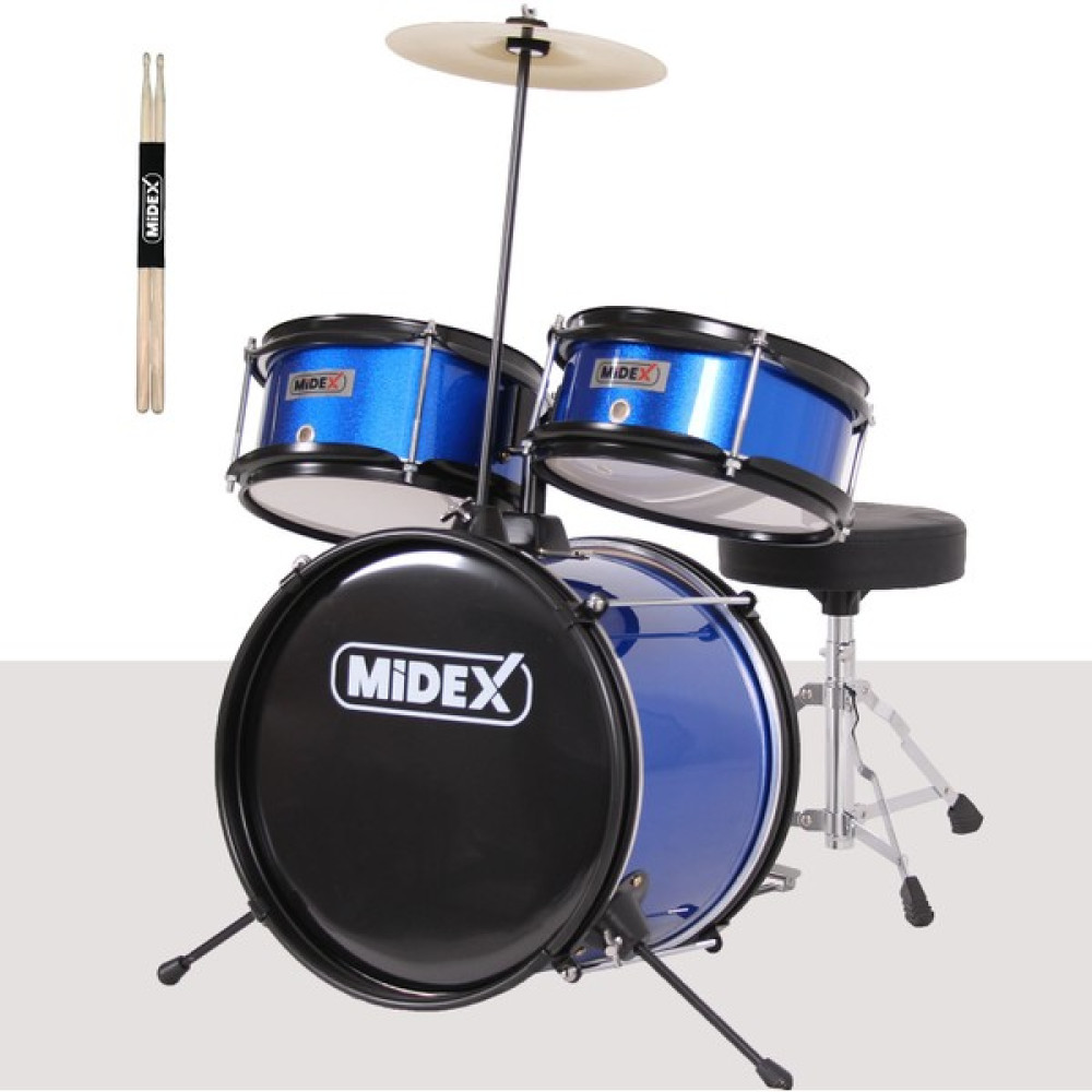 Midex CD300X-BL Akustik Çocuk Baterisi Davulu Seti 5-14 Yaş Için Full Set - Mavi Vurmalı Çalgılar Fiyatı