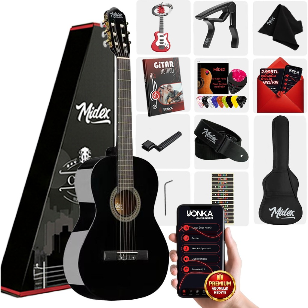 Midex CG-270BK Siyah Klasik Gitar 4/4 Yetişkin Boy Sap Ayarlı Full Set Klasik Gitarlar Fiyatı