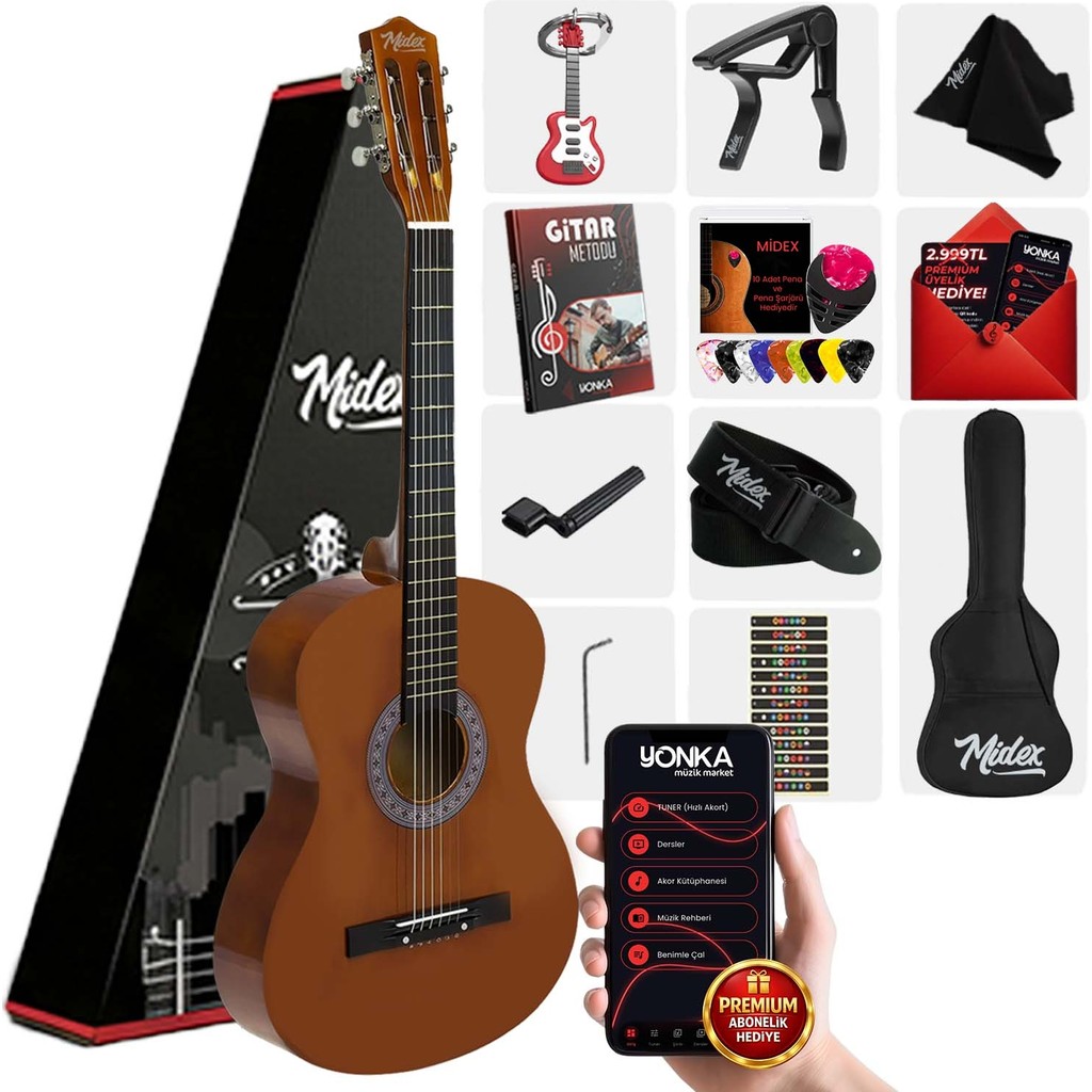 Midex CG-270BRW Brown Renk Klasik Gitar 4/4 Yetişkin Boy Sap Ayarlı Full Set - Kahverengi Klasik Gitarlar Fiyatı