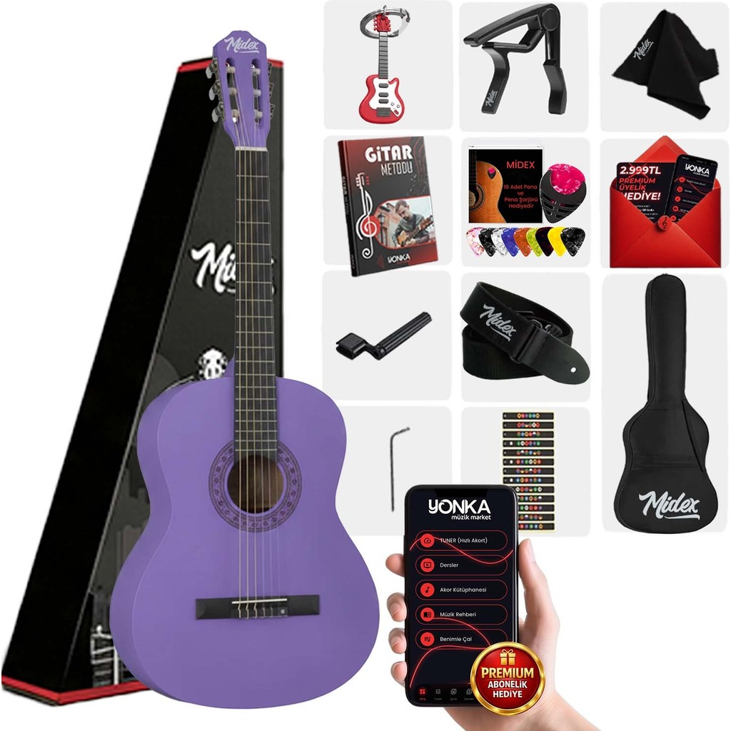 Midex CG-270PRP Mor Renk Klasik Gitar 4/4 Yetişkin Boy Sap Ayarlı Full Set Klasik Gitarlar Fiyatı