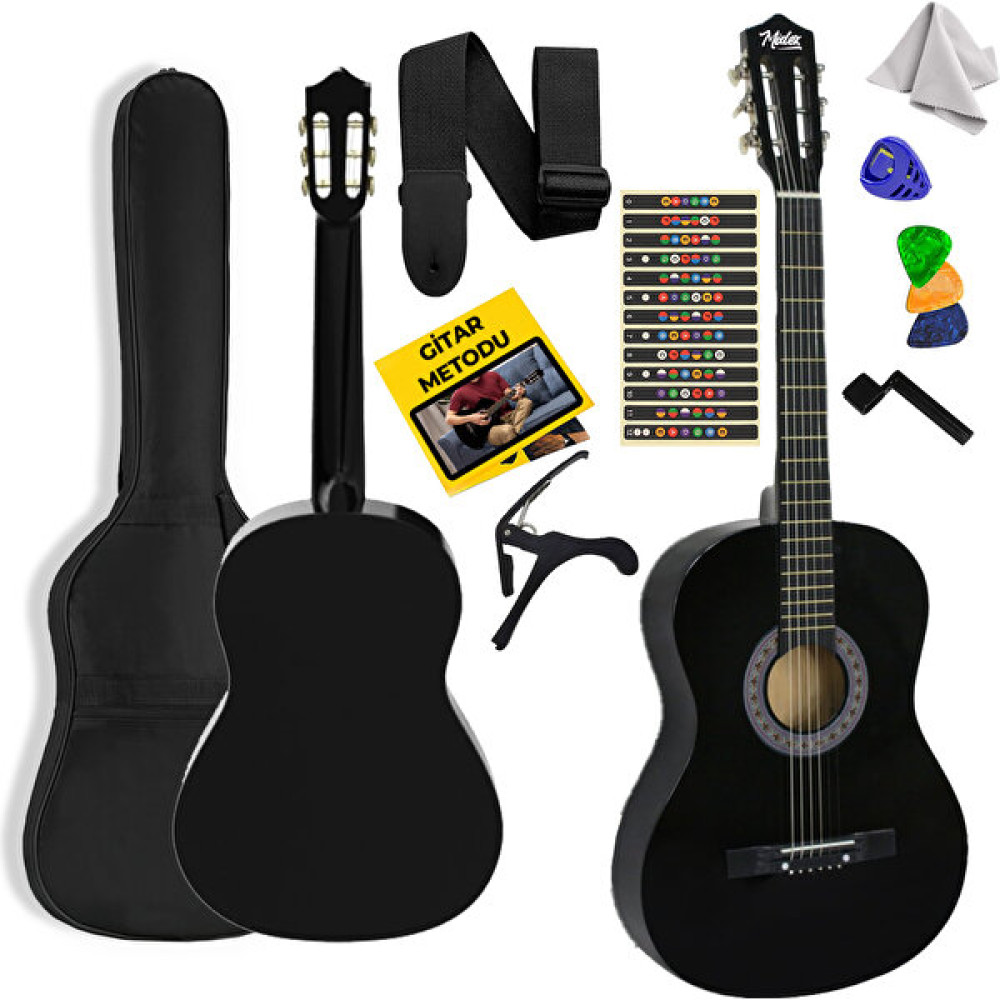 Midex CG-36BK Kaliteli 36 Inç 3/4 Juniur Çocuk Gitarı 8-12 Yaş Arası (Çanta Askı Pena Metod) - Siyah Klasik Gitarlar Fiyatı