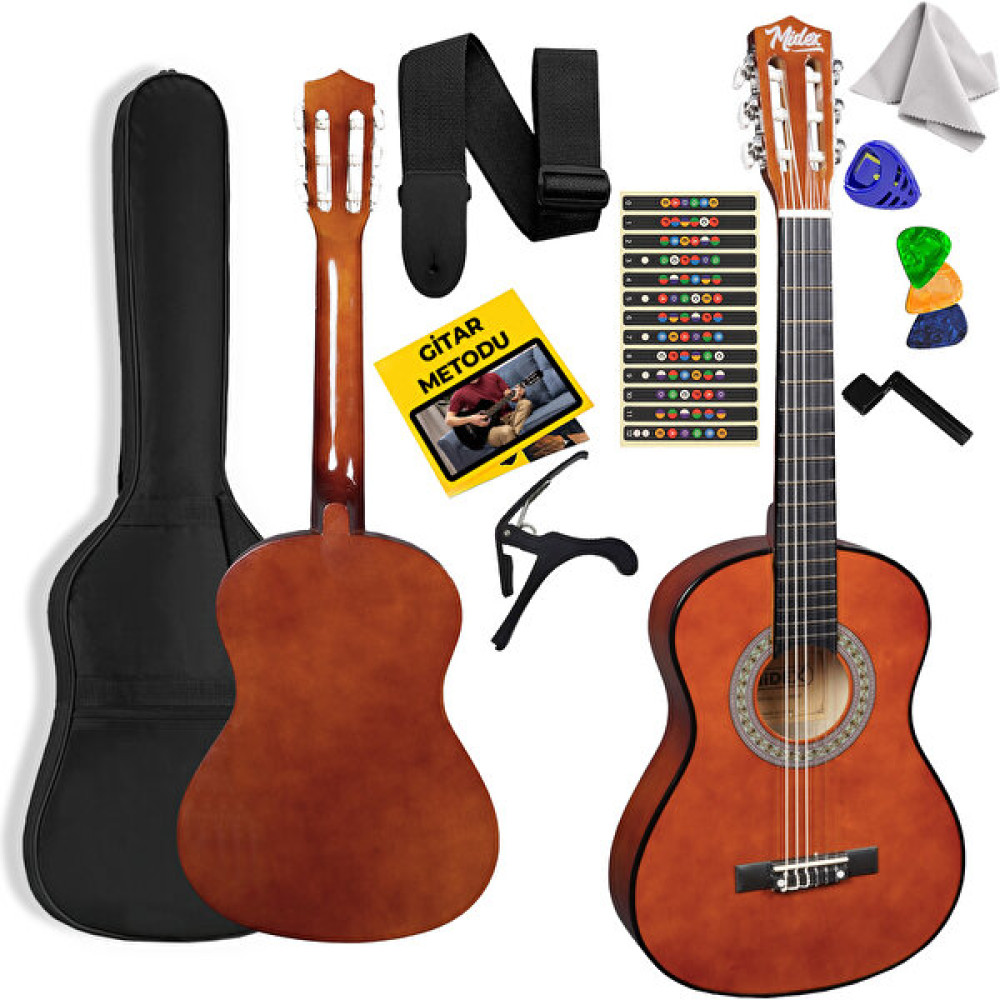 Midex CG-36BRW Kaliteli 36 Inç 3/4 Juniur Çocuk Gitarı 8-12 Yaş Arası (Çanta Askı Capo Nota Sticker Pena Metod) - Kahverengi Klasik Gitarlar Fiyatı