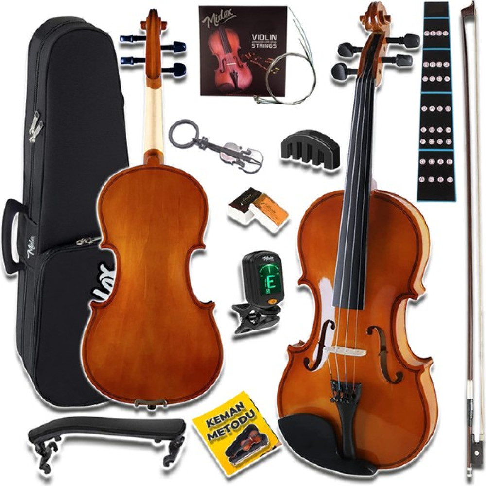 Midex CVL-743-PAK Full Set Çocuk Kemanı Keman 3/4 (Yastık Tuner Susturucu Çanta Yay Tel Reçine) - Kahverengi Kemanlar Fiyatı