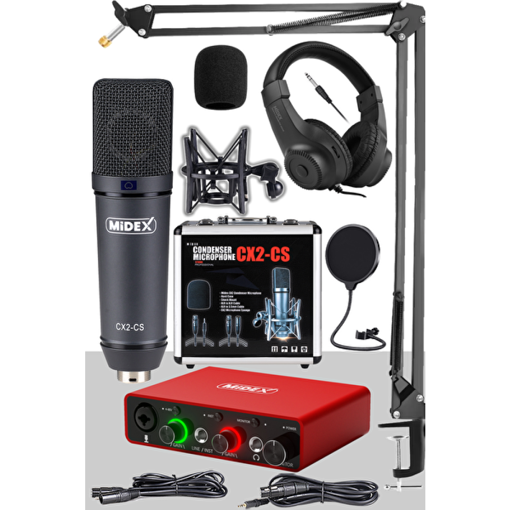 Midex Exclusive Paket-2 CX2 Mikrofon-GLX-700RD Ses Kartı Stüdyo Kayıt Seti Stüdyo ve Sahne Ekipmanları Fiyatı