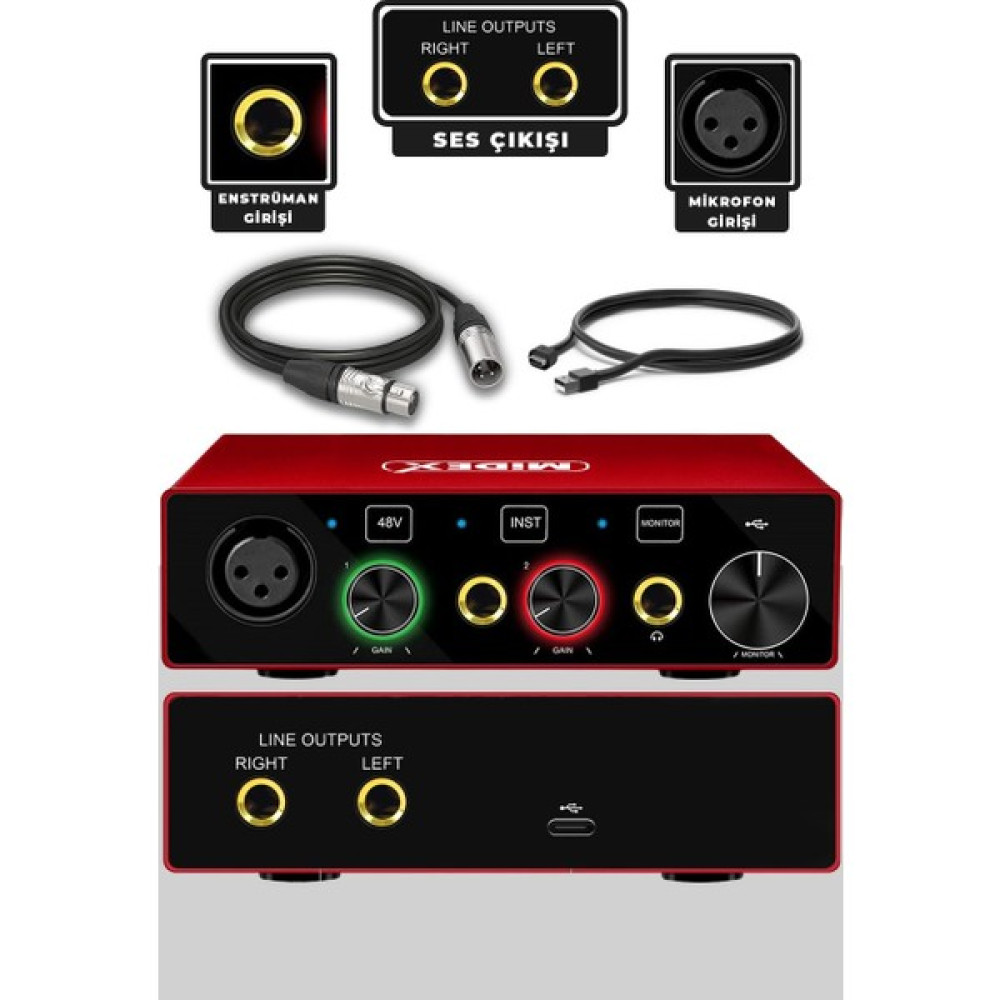Midex GLX-600 PRO Üst Kalite Stüdyo Ses Kartı 2 Giriş 2 Çıkış Stüdyo ve Sahne Ekipmanları Fiyatı