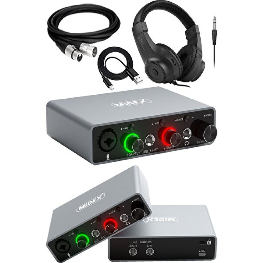 Midex Glx-700Gr-H Üst Segment USB 2 Giriş 2 Çıkış 24 bit/192 kHz Stüdyo Ses Kartı (Kulaklık ve Kablo Dahil) Stüdyo ve Sahne Ekipmanları Fiyatı