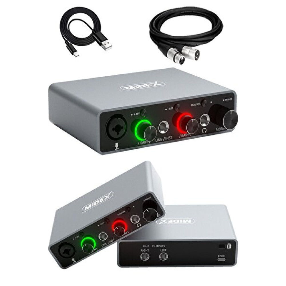 Midex Glx-700Gr Üst Segment USB 2 Giriş 2 Çıkış 24 bit/192 kHz Stüdyo Ses Kartı Stüdyo ve Sahne Ekipmanları Fiyatı