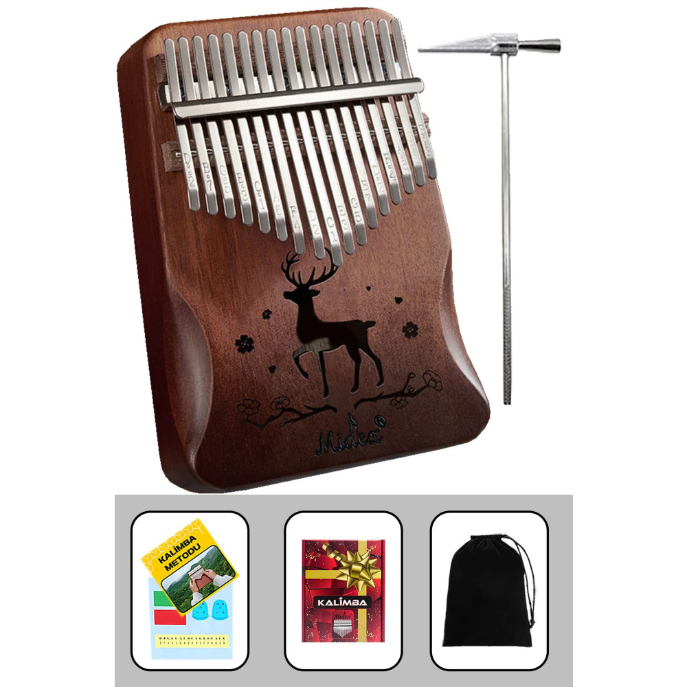 Midex Klx-520 Hakiki Ağaç Kalimba Ahşap Geyik Desenli 17 Paslanmaz Tuşlu (FULL SET) Vurmalı Çalgılar Fiyatı
