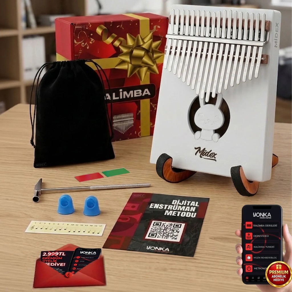 Midex KLX-550-PAK Beyaz Renk Gerçek Ağaç Kalimba 17 Tuşlu Full Set Diğer Fiyatı
