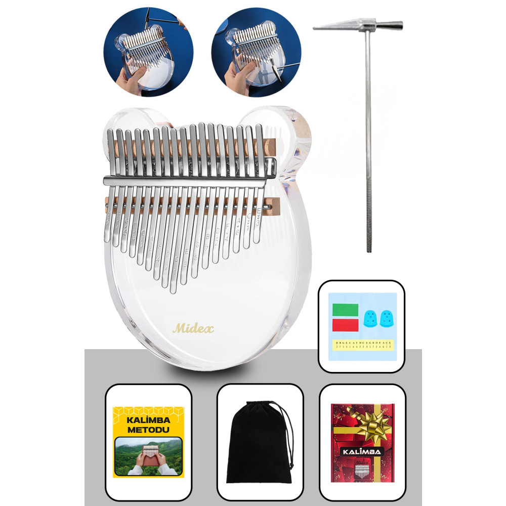 Midex Klx6000 Şeffaf Cam Kalimba Paslanmaz Çelik 17 Tuşlu Çanta Öğrenim Metodu Çekiç Full Set Vurmalı Çalgılar Fiyatı