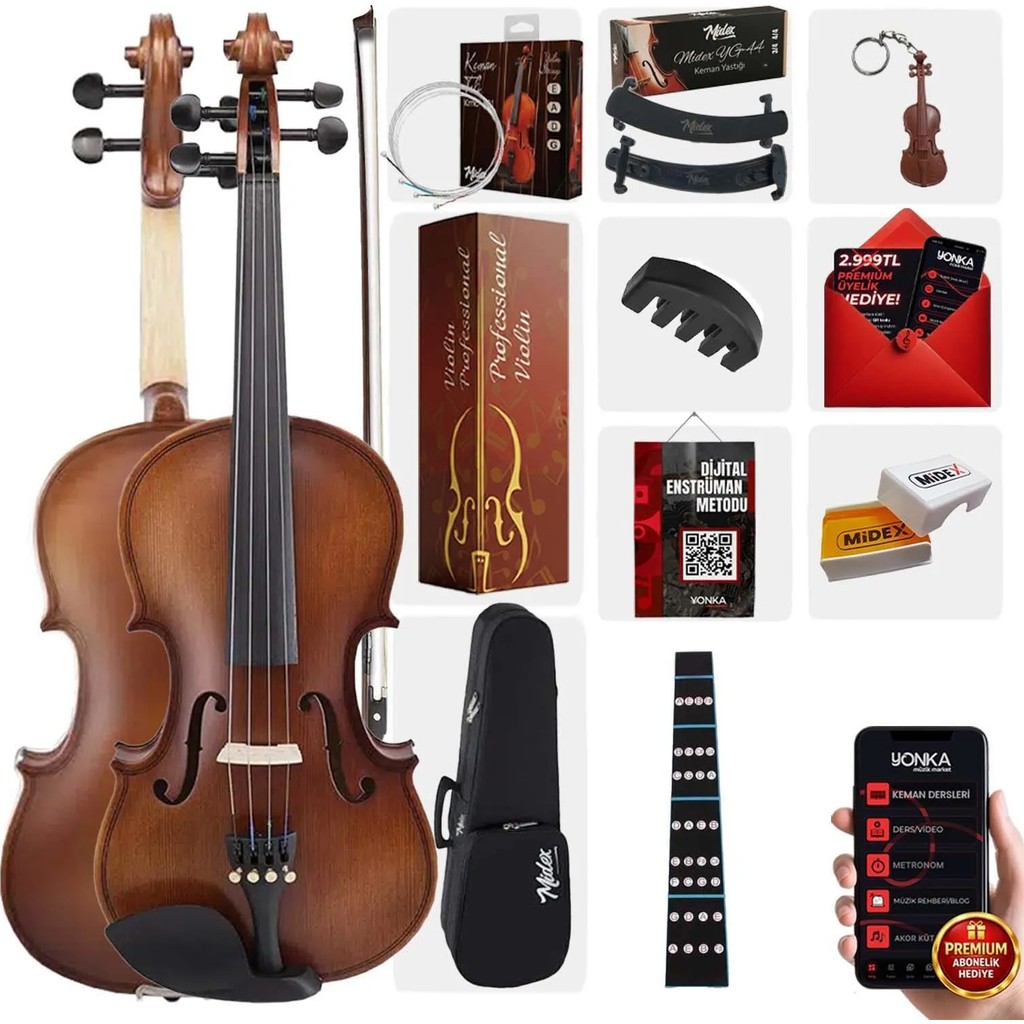 Midex LMA-644-TYS Profesyonel Ahşap Mat Keman 4/4 Tam Boy (Yastık Yedek Tel Çanta Yay Reçine) - Mat Kahve Yastık Kılıfı Fiyatı