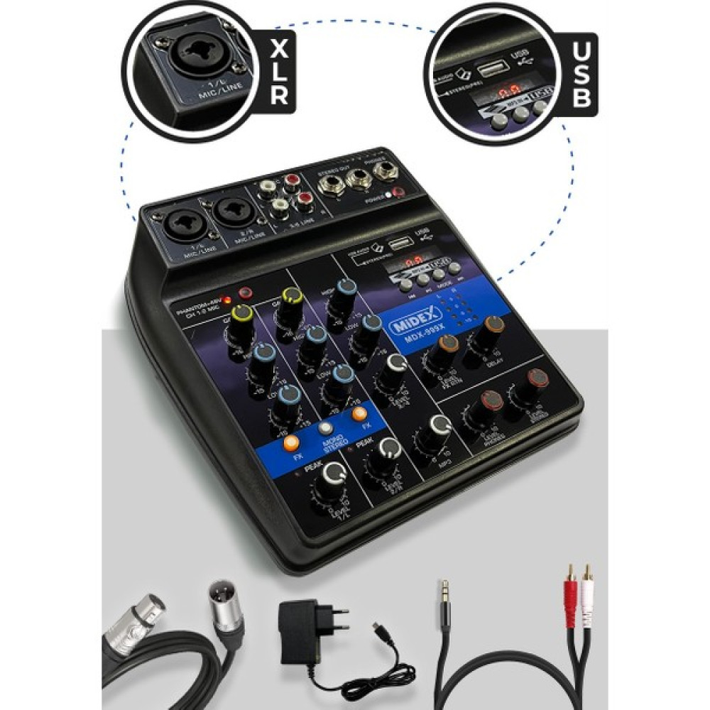 Midex MDX-999X Stüdyo Kayıt İçin Ses Kartlı +48V Phantomlu Kayıt Mikseri ( XLR Kablo + Rca Hediye) Stüdyo ve Sahne Ekipmanları Fiyatı