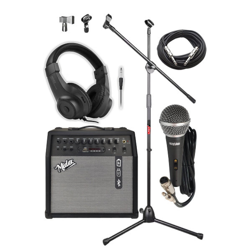 Midex Mga-50-Pak Elektro Gitar Amfisi 50 W USB Bluetooth Şarjlı 4 Girişli (Mikrofon Kulaklık Stand Kablo) Müzik Aleti Aksesuarları Fiyatı