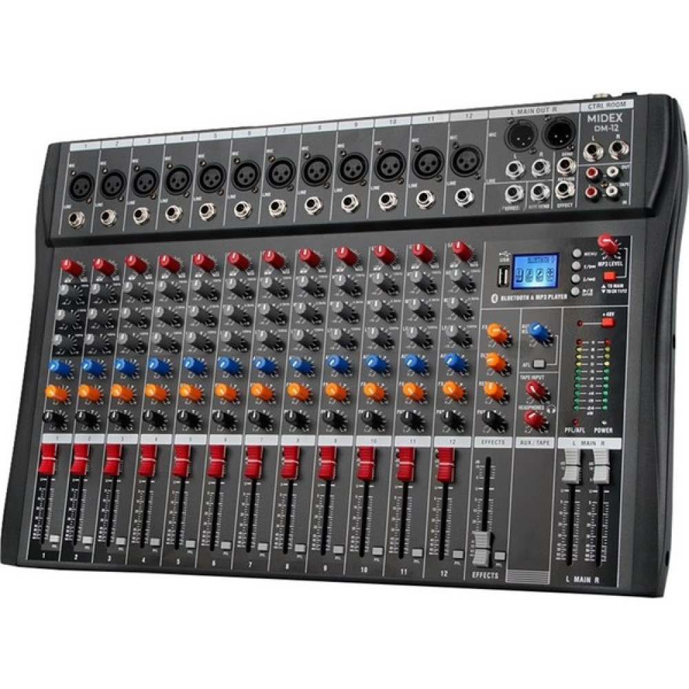 Midex Mix DM-12 Deck Mikser 12 Kanal Ses Mikseri (Bluetooth USB Efekt) Stüdyo ve Sahne Ekipmanları Fiyatı