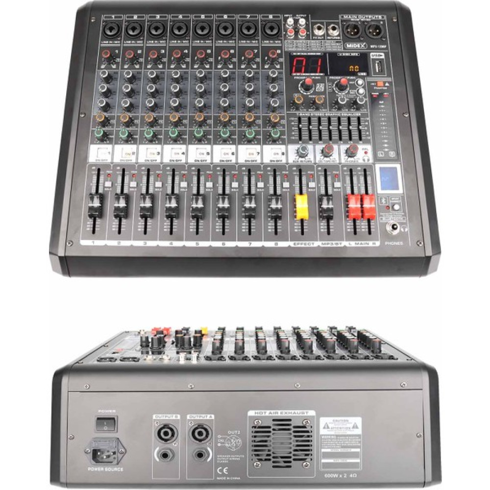 Midex MPX-1200P Power Mikser Amfi 8 Kanal 2 x 600W Multi Efekt Bt Eq USB Stüdyo ve Sahne Ekipmanları Fiyatı