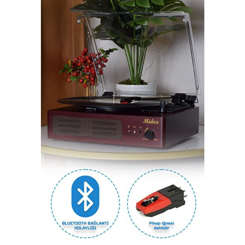 Midex Mtx-303 Şarjlı Bluetooth Aux Hoparlörlü 3 Devir İğne Dahil Pikap Pikap & Aksesuarları Fiyatı