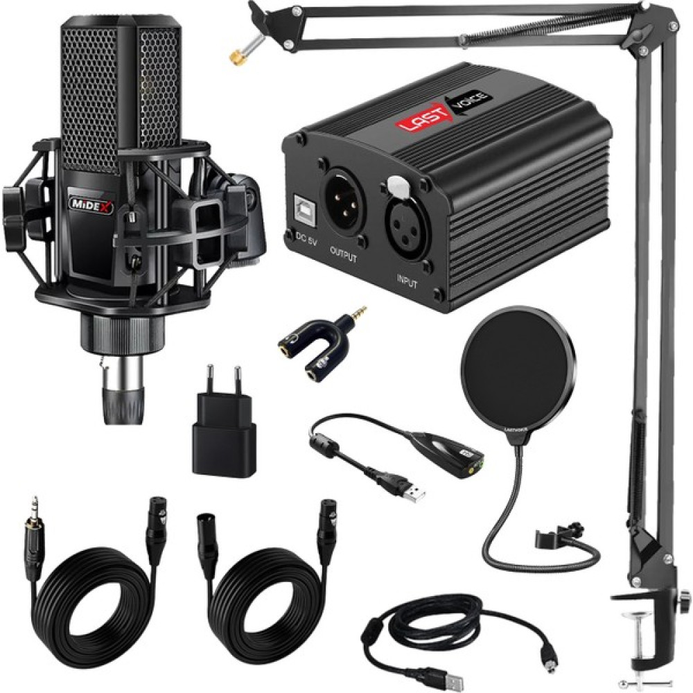 Midex MX-2020 Set Phantom Power Condenser Stüdyo Mikrofon Kayıt Paketi - Paket-2(Ana Varyant) - Siyah Müzik Aletleri Fiyatı