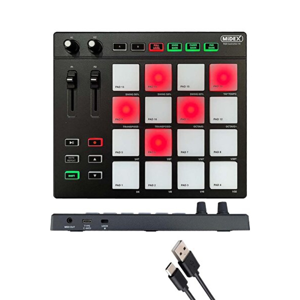 Midex Pad Controller-16 Stüdyo Midi Pad Controller (48 Adet Pad Bankası) Stüdyo ve Sahne Ekipmanları Fiyatı
