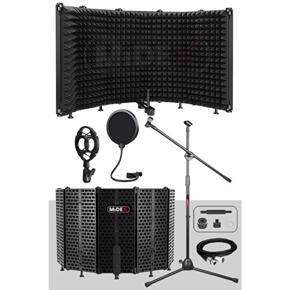 Midex Pf-43X 69x26 CM Set Mikrofon Ses Yalıtım Paneli + Stand + Filtre + Shock Mount + XLR Kablo + Sünger Stüdyo ve Sahne Ekipmanları Fiyatı