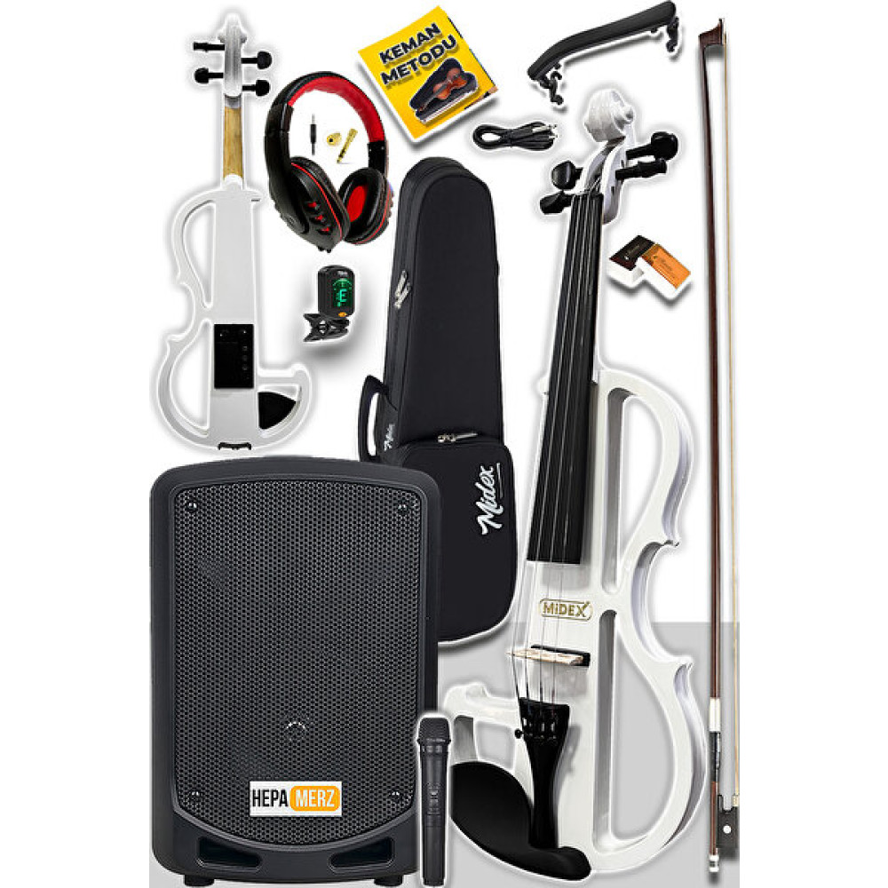 Midex Rcz606Wh-Xamp Beyaz Elektro Keman ve Şarjlı Mikrofonlu Portatif Amfi Full Set Yaylı Çalgılar Fiyatı
