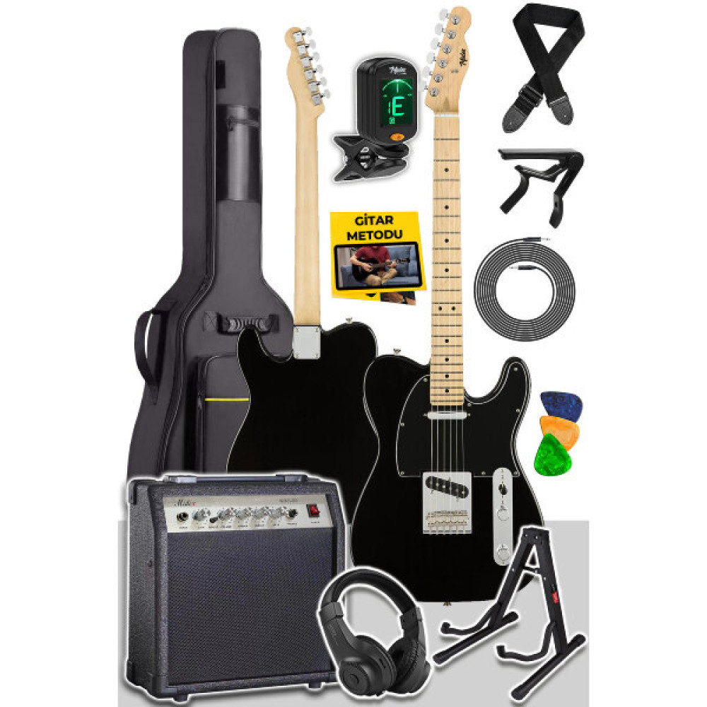 Midex Telecaster-30AMP Black SS 30 W Amfili Elektro Gitar Full Set Elektro Gitarlar Fiyatı