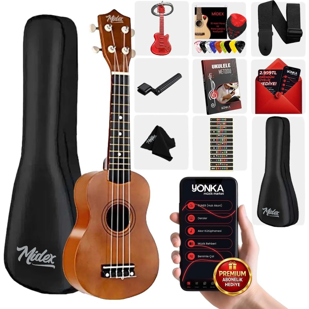 Midex UKX-901M Kahverengi Soprano Ukulele 21" Boy Özellikli Akustik Performans Diğer Fiyatı