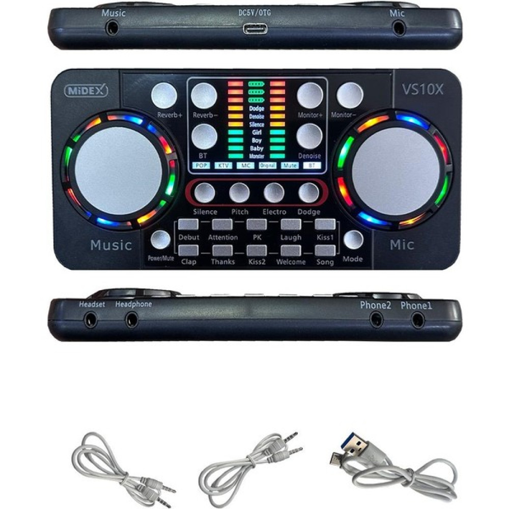 Midex VS10X Üst Seviye Stüdyo Kayıt Canlı Yayın Bluetooth ve Şarjlı Ses Kartı Efektli Radyo Mikseri (Telefon ve PC Podcast) Stüdyo ve Sahne Ekipmanları Fiyatı
