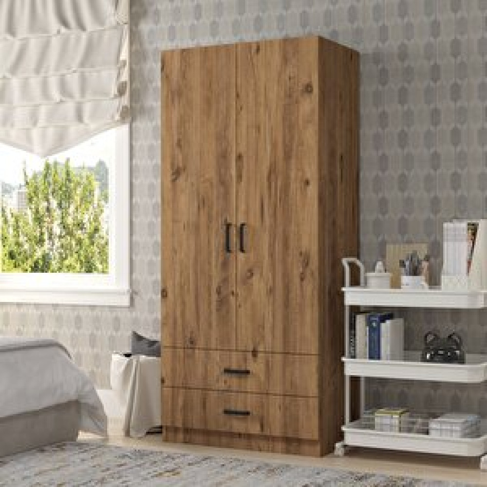 Midoser 80 Cm Atlantik Çam 2 Kapaklı 2 Çekmeceli Elbise Dolabı - Gardırop Gardrop & Dolap Fiyatı