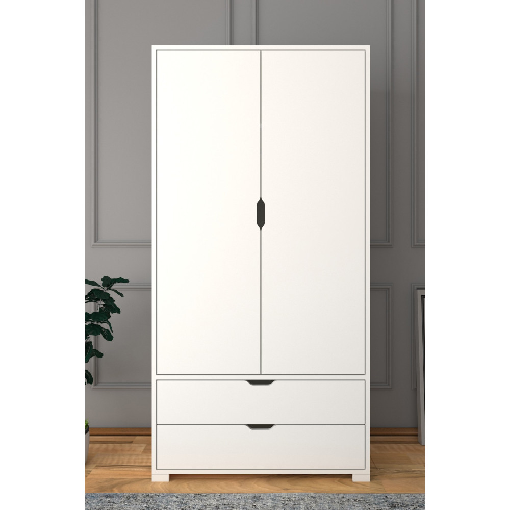 midoser 90 Cm Mat Beyaz 2 Kapılı 2 Çekmeceli Elbise Dolabı - Gardırop 183 cm Beden Gardrop & Dolap Fiyatı