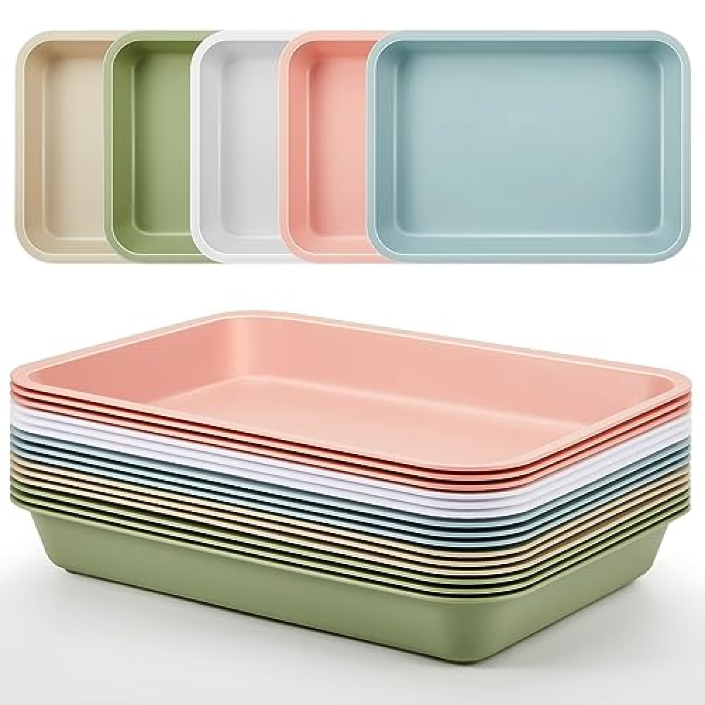 Mifoci 15 Pcs Activity Plastic Art Trays Morandi Color Art and Craft Tray Stackable Plastic Serving Trays for DIY Projects Painting Beads Home Classroom Storage (12 x 9 x 2 Inch)