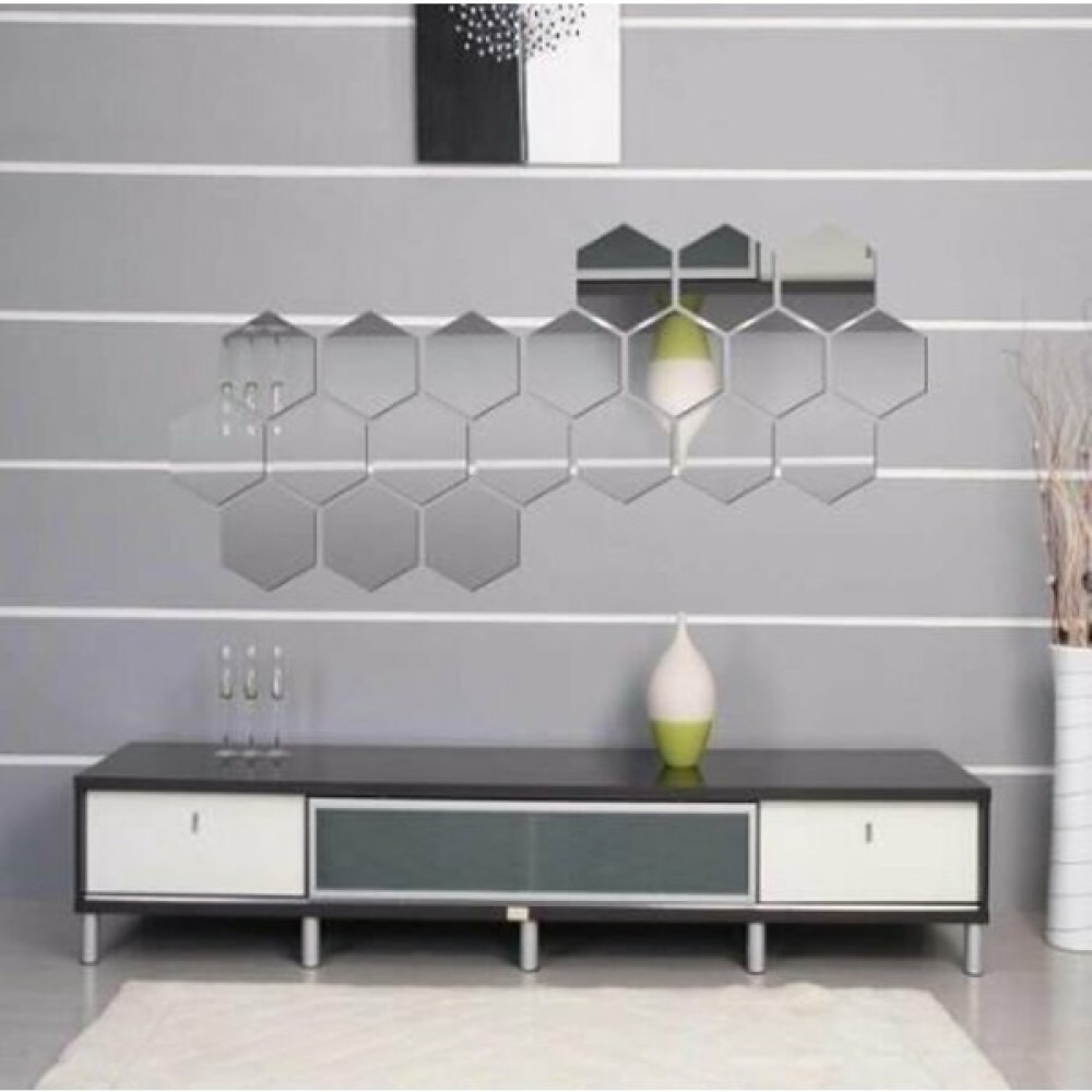 Mıgnatıs Bal Peteği Gümüş Dekoratif Altıgen 12'li Süs Akrilik Ayna 11X12,5CM Antre Duvar Pleksi Yapışkanlı Ayna Fiyatı