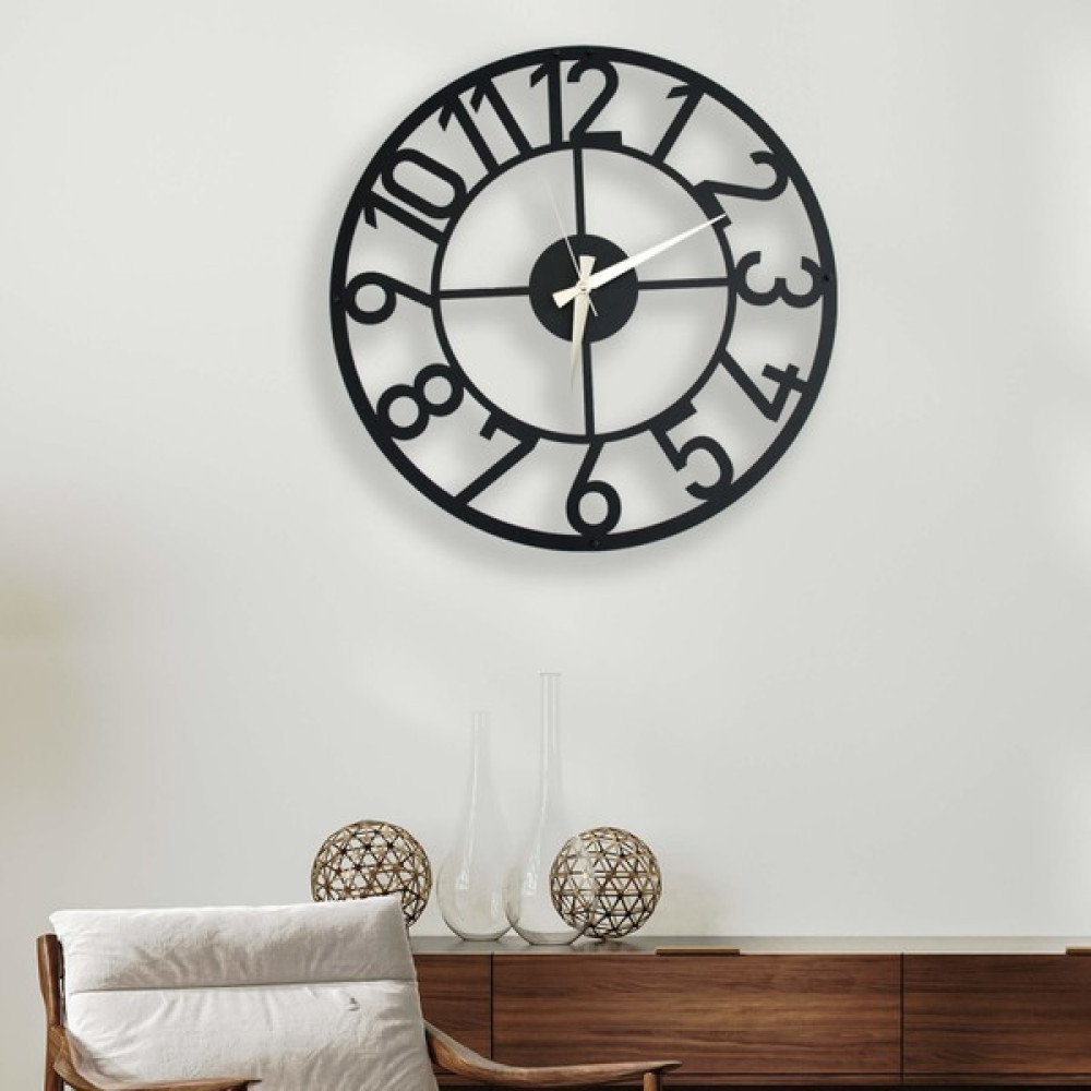 Mıgnatıs - Dekoratif Yuvarlak Rakamlı Metal Duvar Saati 50X50CM - Ofis Salon Mutfak Işyeri Için Uygun - Siyah - 50 x 50 cm Dekoratif Saat Fiyatı