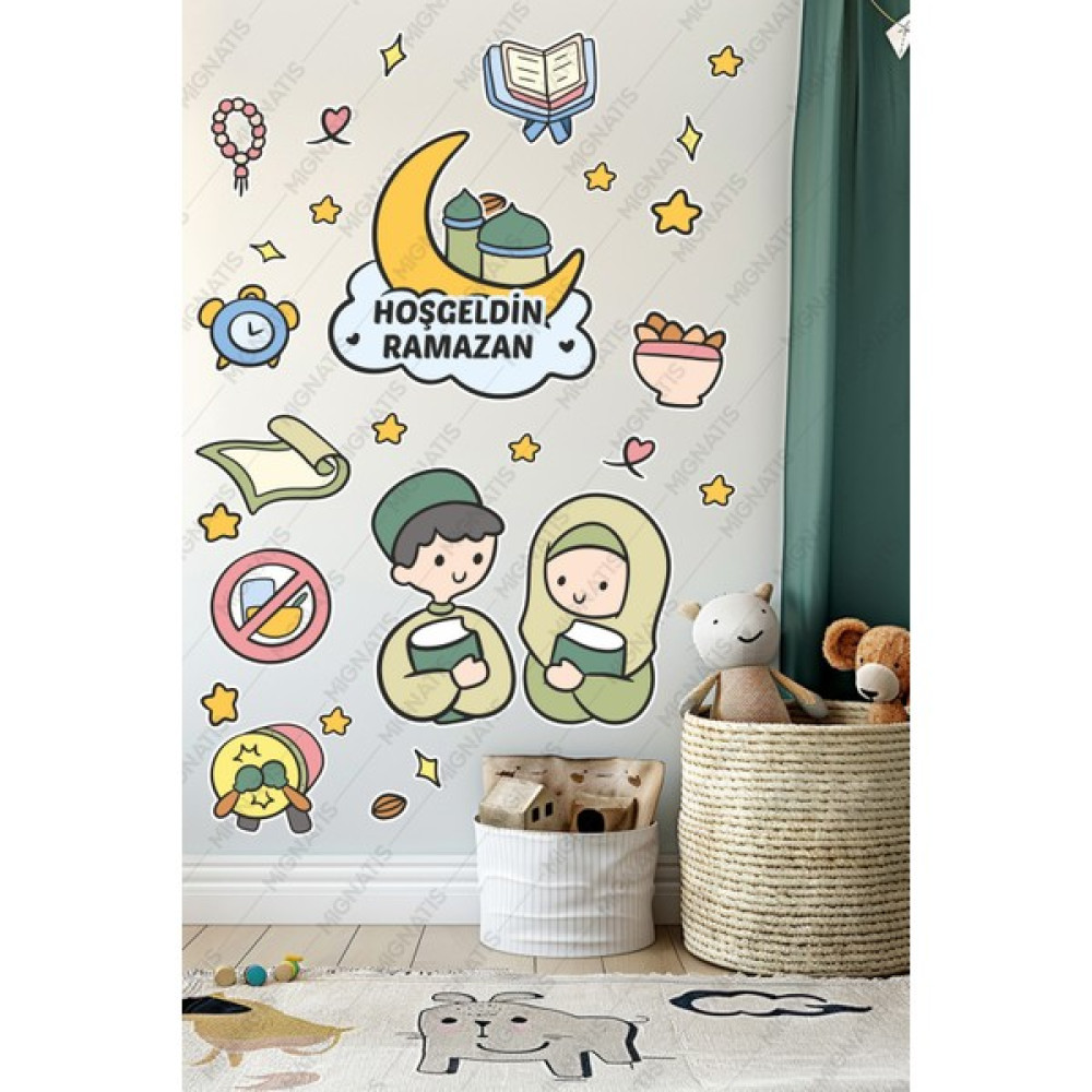 Mıgnatıs Hoşgeldin Ramazan Sevimli Çocuklar - Ramazan Ayı Temalı Sticker Seti Cam Duvar Süsleri Çocuk Odası Sticker Fiyatı