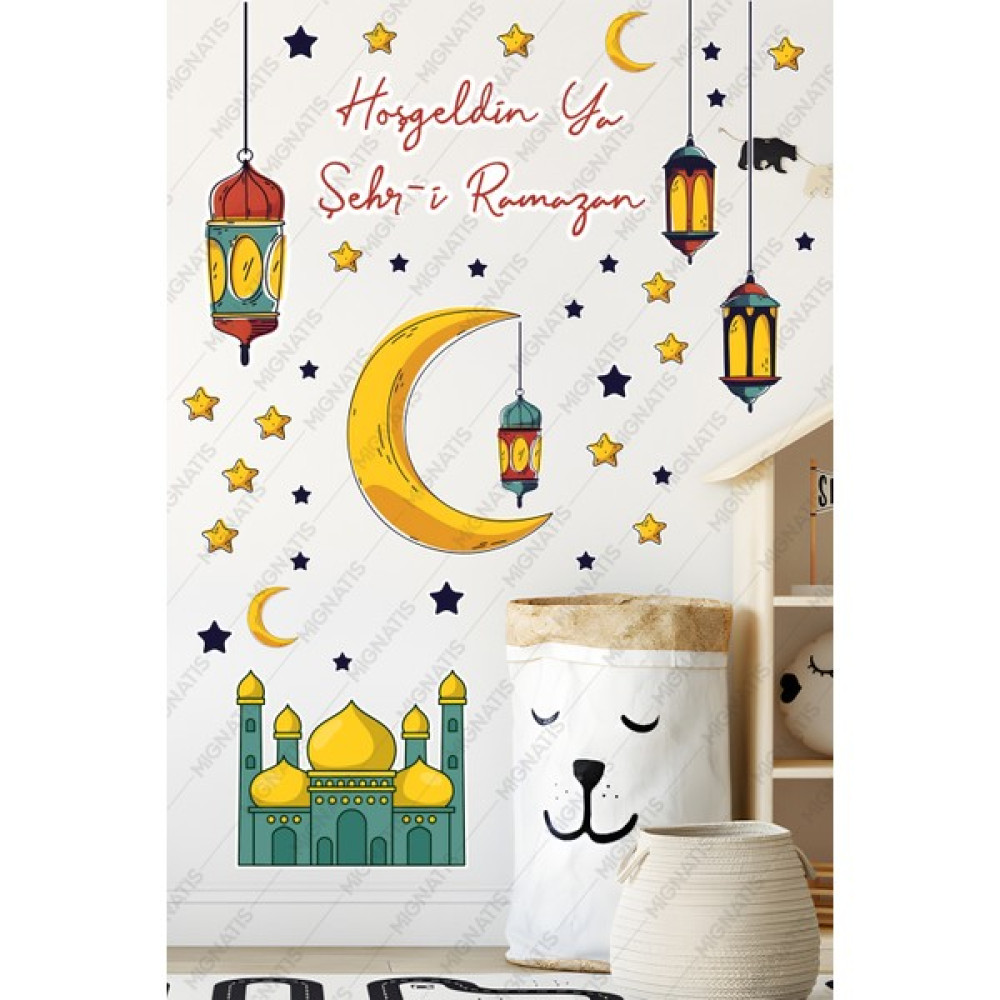 Mıgnatıs Ramazan Ayı Temalı Cam Duvar Süsleri - Hoşgeldin Ramazan Sticker Seti Ramazan Sticker Seti Duvar Stickerı Fiyatı
