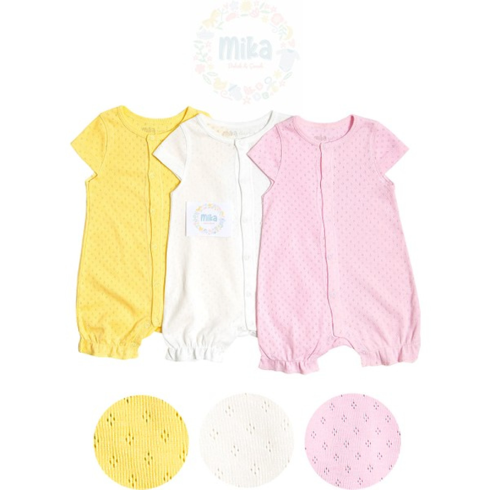 Mika Bebek Mika BebekKız Bebek Pembe Sarı Beyaz Yazlık Jakarlı %100 Pamuklu Tulum Set Bebek Tulumu Fiyatı
