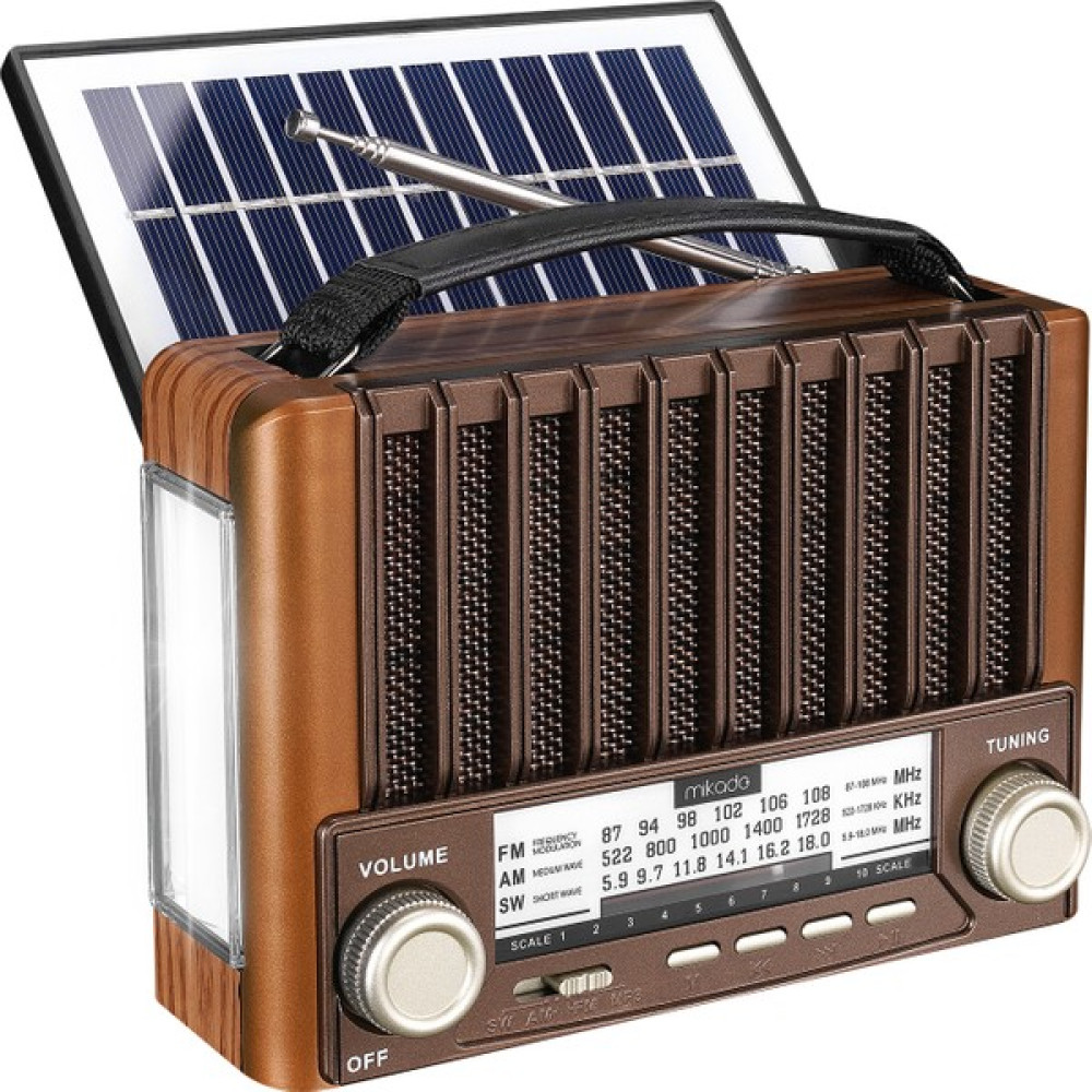 Mikado MDR-310 Ahşap Güneş Enerjili Usb-Sd- Fm/am/sw 3 Band Klasik Radyo+Işıldak Bluetooth Hoparlör - Kahverengi Alarmlı Saatler & Radyolar Fiyatı