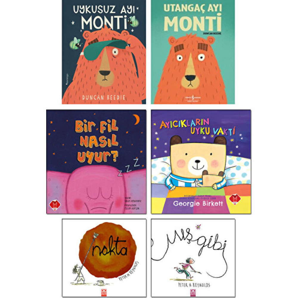 Mikado Yayınları - Uykusuz Ayı Monti + Utangaç Ayı Monti + Bir Fil Nasıl Uyur? + Ayıcıkların Uyku Vakti + Nokta / Peter Reynolds + Mış Gibi - 6 Kit... Çocuk Masal Fiyatı